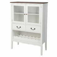 Helloshop26 - Buffet de cuisine à 2 portes en verre avec 2 tiroirs et étagère réglable 90 x 40 x 126,5 cm en bois de pin blanc 20_0019560 - blanc