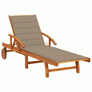 Helloshop26 - Transat chaise longue bain de soleil lit de jardin terrasse meuble d'extérieur avec coussin bois d'acacia solide 02_0012362 - marron Bo