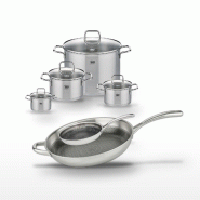 Lot Poêles 32cm & 24cm Elo Relief Evolution avec 4 Faitouts Elo Citrin - gris inox 3176239958331