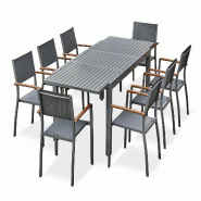 REMARQUABLE Ensemble table de jardin en aluminium gris anthracite avec rallonge intégrée (160/220x90 cm) et 8 fauteuils empilables - ORSINO - 370091