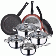 San Ignacio - Batterie de cuisine 16/16/18/20 cm en Acier Inoxydable avec Jeu de Poêles 20/24/28 cm en Aluminium Forgé - multi-matériau PK2366