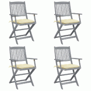 VidaXL Chaises Pliables D Extérieur Lot De 4 Et Coussins Bois D Acacia - beige 3064526