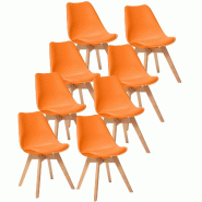 8 Chaises Tulipes Salle à Manger Scandinaves Bm Home Salle de Bureau, Pieds en Bois de Hêtre Massif, Colorie Orange - orange plastique 3666630015851