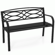 COSTWAY Banc de jardin en métal, banc résistant aux intempéries pour 2 personnes, banc de balcon avec dossier et accoudoirs, banc en métal - noir