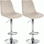Décoshop26 - Lot de 2 tabourets de bar réglable en hauteur pivotant à 360° assise en velours crème couture verticale pied métal 10_0005909 - bei