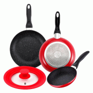 San Ignacio - Jeu de 3 Poêles 16/20/24 cm en Aluminium Embouti avec Couvercle Universel, Compatible Induction - PK7061