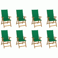 VidaXL Chaises Pliables De Jardin Avec Coussins Lot De 8 Bois D Acacia - vert 3075059