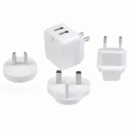 Chargeur mural USB à  2 ports - Haute puissance 17W / 3,4A - Chargeur de voyage international - Blanc_0