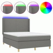 Décoshop26 - Lit 140x200 cm avec cadre LED, sommier, tête de lit ajustable et matelas - tissu gris foncé TDL0208353 Décoshop26 - Lit 140x200 cm avec cadre LED, sommier, tête de lit ajustable et matelas - tissu gris foncé TDL0208353