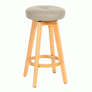 Décoshop26 - Tabouret de bar x1 siège pivotant en bois et similicuir taupe avec pieds clairs 04_0008596 - Bois massif 3000262641833