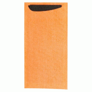 Etui pour couverts kraft orange + serviette noire intissée 11,2x22,5cm x250