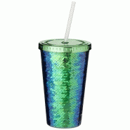 Gobelet à paillettes isotherme en acrylique 470 ml avec paille - Festus 10059601 Gobelet à paillettes isotherme en acrylique 470 ml avec paille - Festus 10059601