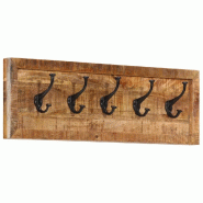 Helloshop26 - Porte-manteau mural 80 x 25 x 9 cm avec 5 crochets pratiques style contemporain en bois de manguier naturel 02_0047363 - Bois massif 300