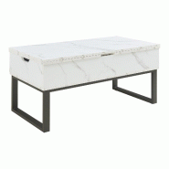 Helloshop26 - Table basse console d'appoint avec surface relevable et rabattable effet marbre blanc 03_0010839 - 3000225437008