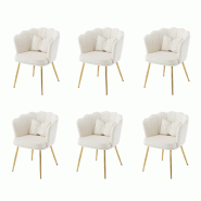 Merax 6x fauteuil rembourré à dossier pétale, coussin papillon, pieds métal doré, velours beige - beige multi-matériau WF532311AAW-6