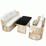 Merax ensemble de chaises de jardin, 4-pièces, rotin PE, rotin, table en verre, noir - beige multi-matériau OT624567A