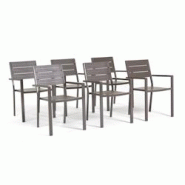 RATTATAN Set de 6 chaises d'extérieur, jardin, empilables avec accoudoirs, structure en acier peint et assise en polyéthylène à lames effet bois - RATTATAN Set de 6 chaises d'extérieur, jardin, empilables avec accoudoirs, structure en acier peint et assise en polyéthylène à lames effet bois -