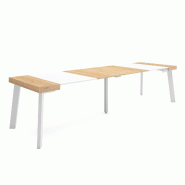 SKRAUT HOME Table console extensible, 300, Pour 14 personnes, Pieds en bois, Chêne et blanc - beige Bois manufacturé 368_21