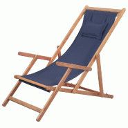 VidaXL Chaise Pliable De Plage Tissu Et Cadre En Bois Bleu - bleu 43996