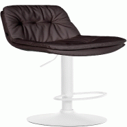 Décoshop26 - Tabouret chaise haute x1 pour cuisine et bar à assise moelleuse en similicuir marron foncé cadre en métal blanc 10_0005906 - marron m