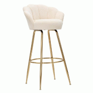 Mauro Ferretti Tabouret De Bar Vienna Glam Crème Et Or - Tabouret Haut En Velours Avec Pieds En Métal Doré En Forme De Pétales, Hauteur D'Assise 9