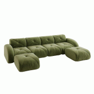 Merax Canapé modulaire 4 places avec 2 tabourets, canapé nuage avec accoudoirs ronds, chenille douce, sans cadre près du sol, canapé lounge, vert_0