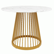 Merax Table à manger ronde 80 x 80 x 76 cm, MDF aspect marbre et pieds en métal doré, pour 4 personnes - doré multi-matériau N620P283650G
