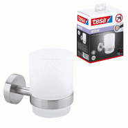 Tesa Moon tumbler & verre a brosse a dents, acier inoxydable look, adhésif, technologie sans percer, 109 mm x 70 mm x 96 mm - argenté métal 40312-0