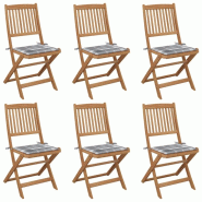 VidaXL Chaises Pliables De Jardin Lot De 6 Avec Coussins Bois D Acacia - multicolore 3075008