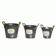 Caches pots metal galvanisé Au petit jardin Ø20x17, Ø17x15 et Ø15x13cm