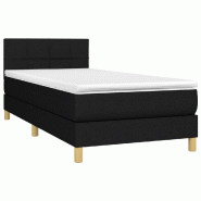 Décoshop26 - Cadre de lit LED avec sommier tête de lit matelas 90x190 cm tissu noir TDL0209056 - noir 3001668082725