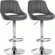Décoshop26 - Lot de 2 tabourets de bar avec repose-pieds en forme d'arc assise en similicuir gris cadre en métal TDB10752 - gris métal 3000250461818