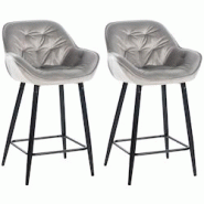 Décoshop26 - Lot de 2 tabourets de bar chaises hautes assise effet capitonnée en velours gris et métal noir 10_0004160 - gris 3000251960884 Décoshop26 - Lot de 2 tabourets de bar chaises hautes assise effet capitonnée en velours gris et métal noir 10_0004160 - gris 3000251960884