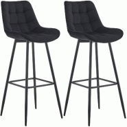 Décoshop26 - Lot de 2 tabourets de bar coutures décoratives carrées avec repose-pieds en velours noir quatre pieds en métal 10_0006537 - noir mét
