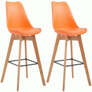 Décoshop26 - Lot de 2 tabourets de bar style scandinave avec assise en plastique et PVC orange et structure en bois naturel 10_0006406 - Bois massif Décoshop26 - Lot de 2 tabourets de bar style scandinave avec assise en plastique et PVC orange et structure en bois naturel 10_0006406 - Bois massif