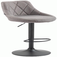 Décoshop26 - Tabouret de bar x1 pivotant hauteur réglable en tissu gris surpiqûres décoratives cadre en métal noir 10_0005835 - gris métal 30002