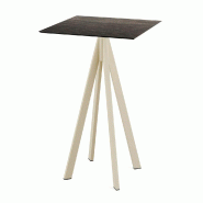 Infinity mange-debout avec piètement sable + plateau HPL Riverwashed Wood 70x70 cm