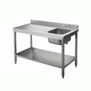 KBS Gastrotechnik KBS Evier 1200x600x850 mm avec rebord et 1 cuve à gauche avec fond de cuve - Acier inoxydable 18/10 91810102