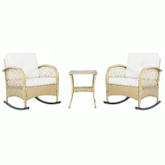 Merax balancelle de jardin, 3-pièces, rotin, table en verre, beige - beige multi-matériau N621P234318A