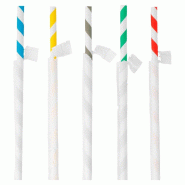 Paille papier rayée coloris assortis avec sachet Ø0,60x21cm - par 6000