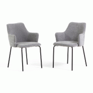 RATTATAN Set de 2 chaises en tissu, dossier enveloppant, pieds en métal, design élégant pour cuisine, salle à manger, bars, restaurants Rachele/Gr