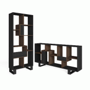 SKRAUT HOME Étagère Bibliothèque, 174x67x31, Design industriel, Noir et Chêne foncé - noir Bois manufacturé 607_7