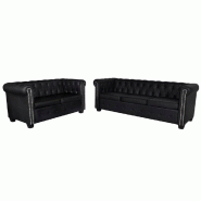 VidaXL Canapé Chesterfield à 2 places et à 3 places noir  Modèle Venezia - 8718475957348