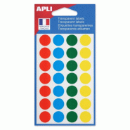 Apli Lot de 5 Etui de 140 pastilles adhésives transparentes assorties, diam. 15 mm (5 feuilles / cdt) - 3270241128499