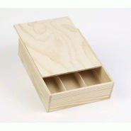Boîte 3 bouteilles bordelaises en bois neutre à coulisse 24.5x7.9x32.3cm