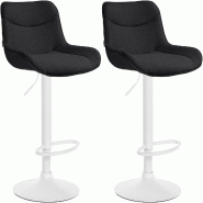 Décoshop26 - Lot de 2 tabourets de bar x1 avec coutures décoratives en tissu noir pied en trompette métal blanc 10_0004462 - blanc métal 3000252116594