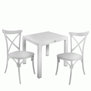 Ensemble de 2 chaises en résine blanche + table en polyrotin blanc - blanc 8053632010871