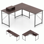Helloshop26 - Bureau d'angle en L 150 x 150 x 75 cm avec prise intégrée et support ajustable design moderne en café 20_0018992 - métal 3000232715496