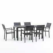 RATTATAN Set de jardin avec table rectangulaire 156x78cm,6 chaises empilables avec accoudoirs,structure en acier et plateau en polypropylène(Thomas+A
