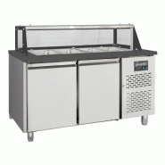 Vaiotec saladier bar / 2 compartiments avec portes, superstructure vitrée, pour 4 bacs GN 1/1 « noir », 1500 x 800 mm - inox 12230